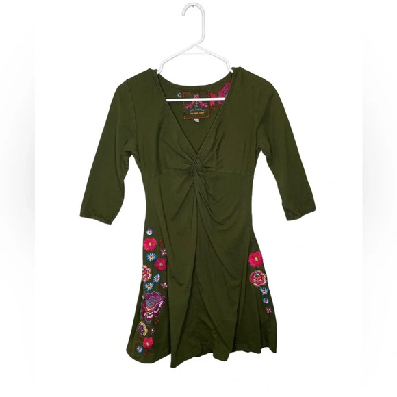 JOHNNY WAS JW Los Angeles Twist Front Floral Embroidered Dress Size Small - Picture 1 of 7